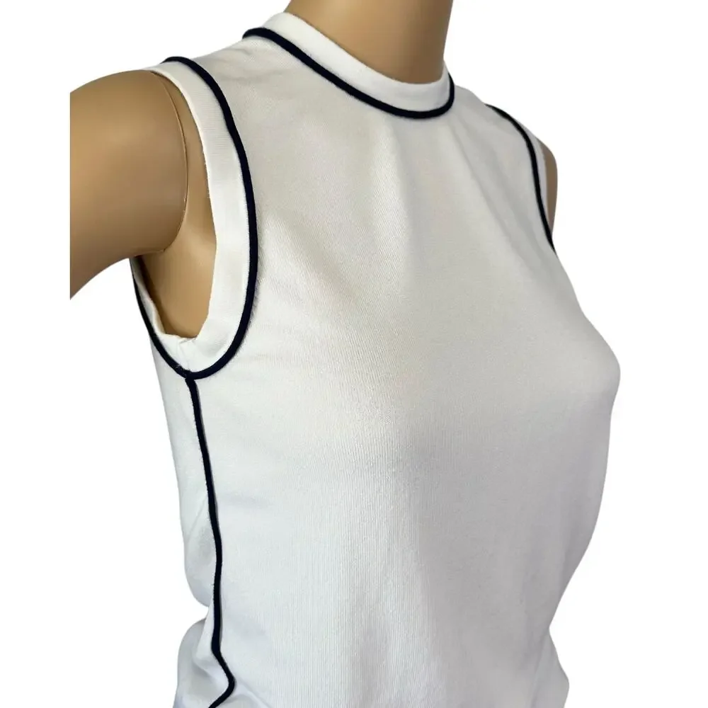 Zara Contrast Trim Sweater Tank Top White Black Knit Size S